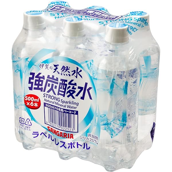 Amazon | サンガリア 伊賀の天然水 強炭酸水ラベルレス 500ml×6